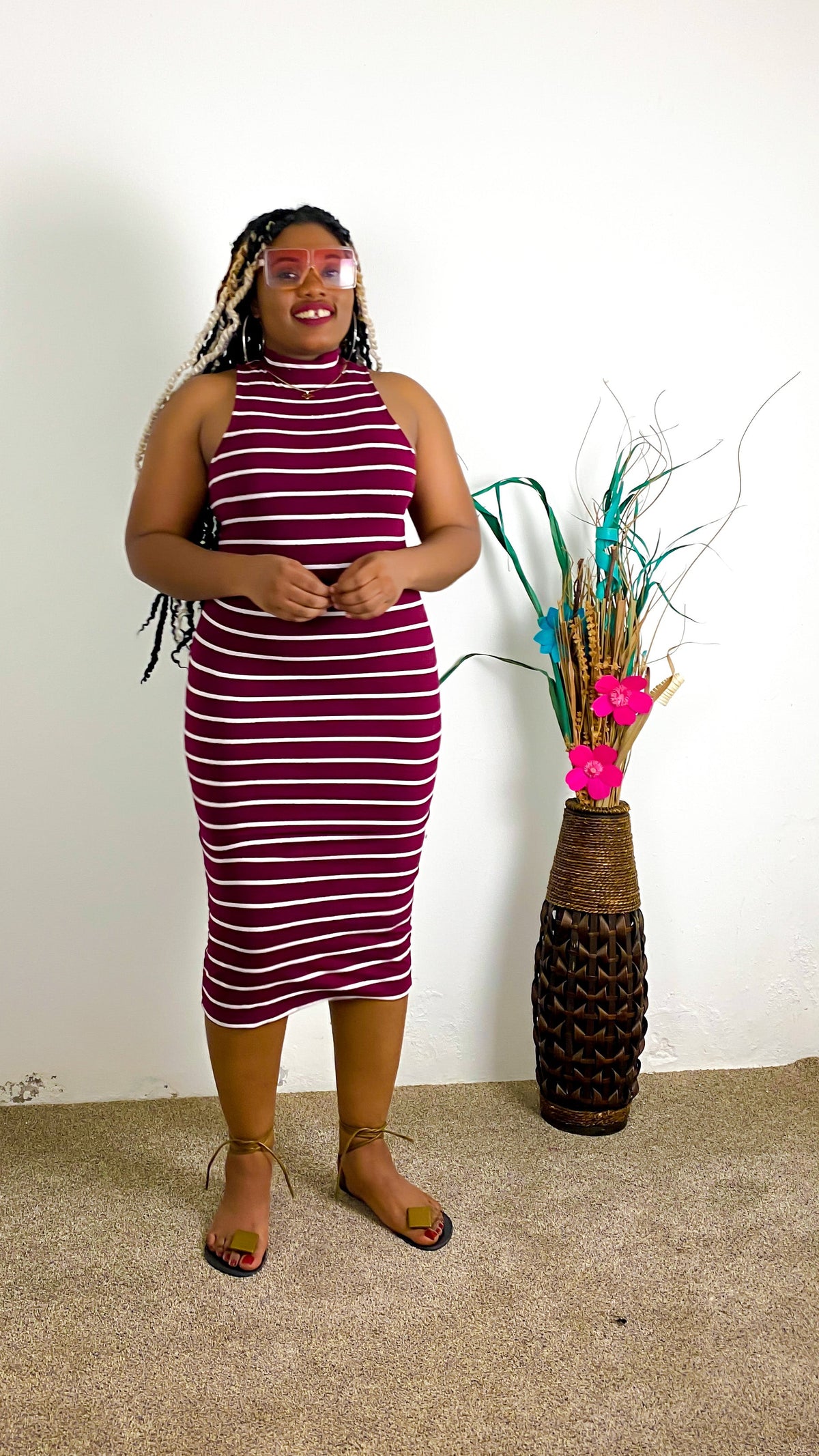 Shae Striped Dress | Burgundy
